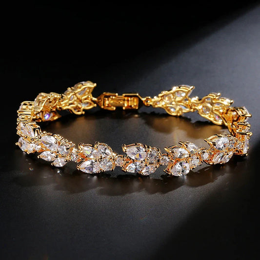 Vintage Gold Leaf Crystal Bracelet-Maryam Jewelry