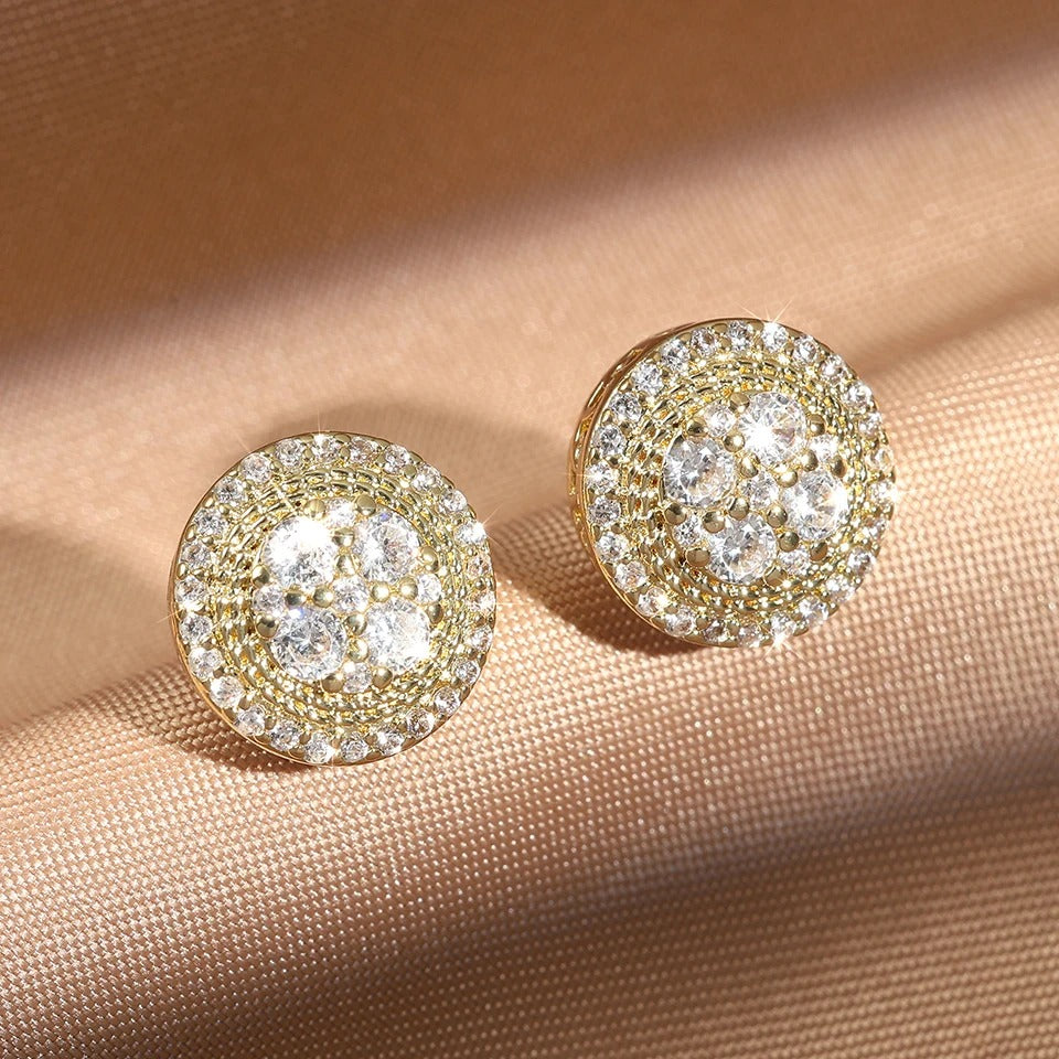 Classic Gold Round Crystal Stud Earrings-Maryam Jewelry