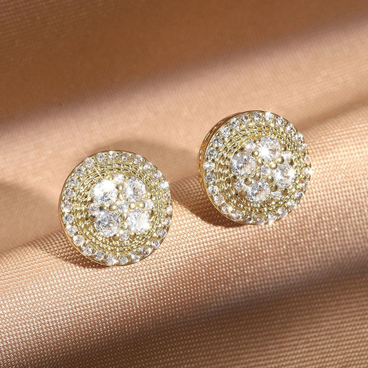 Classic Gold Round Crystal Stud Earrings-Maryam Jewelry