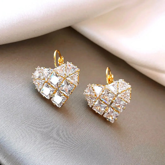 Vintage Gold Diamond-Shaped Heart Earrings-Maryam Jewelry