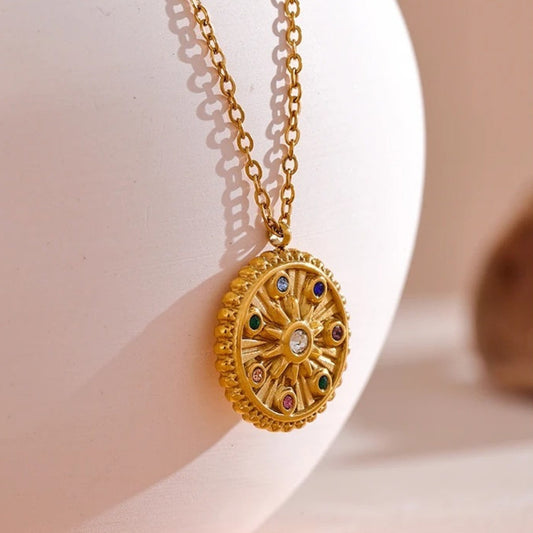 Vintage Multicolor Stone Gold Necklace-Maryam Jewelry