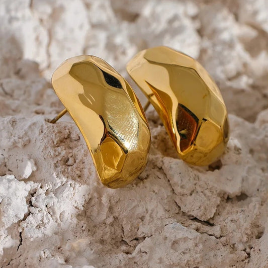 Vintage Gold Sculpted Stud Earrings-Maryam Jewelry