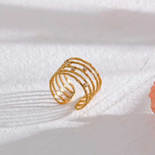 Gold Sparkle Wide Cuff Ring-Maryam Jewelry