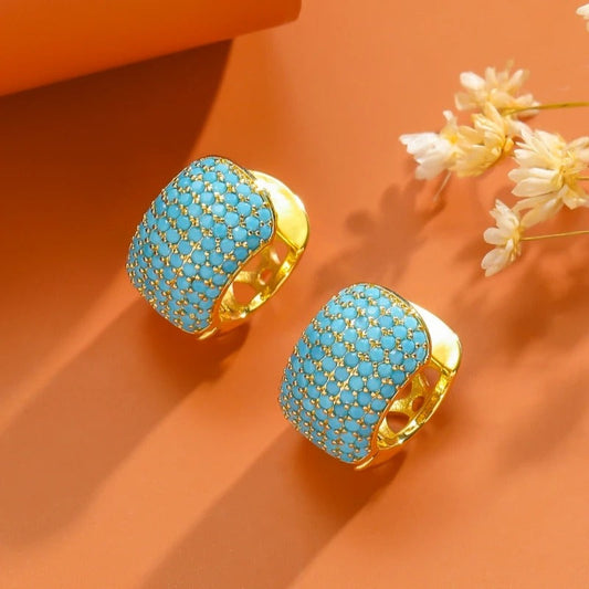 Vintage Blue Turquoise Gold Hoop Earrings-Maryam Jewelry