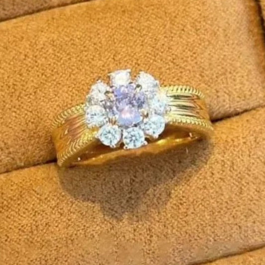 Vintage Gold & Purple Gemstone Diamond Cluster Adjustable Ring-Maryam Jewelry