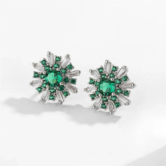 Silver Radiant Green Statement Earrings-Maryam Jewelry