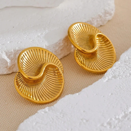 Gold Abstract Swirl Statement Earrings-Maryam Jewelry