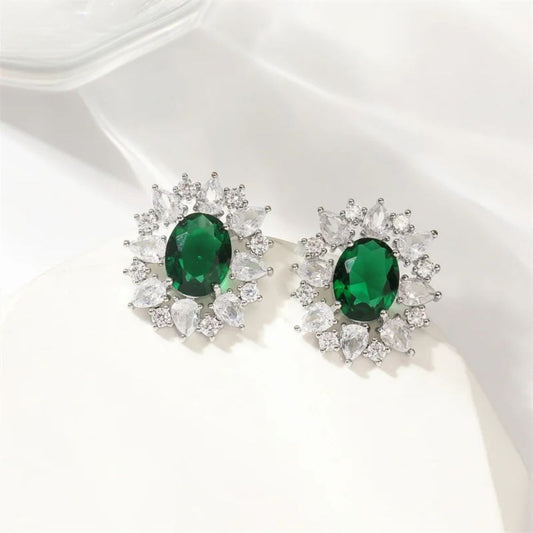 Vintage Green Stone Stud Earrings-Maryam Jewelry