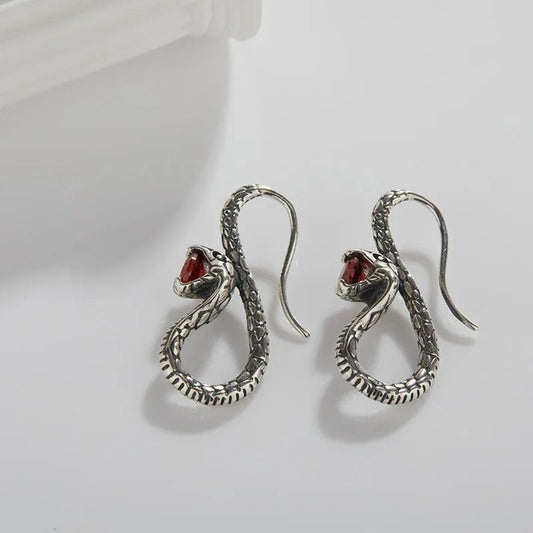 Vintage Serpent & Red Gem Earrings-Maryam Jewelry