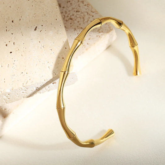 Vintage Gold Bamboo Cuff Bracelet-Maryam Jewelry