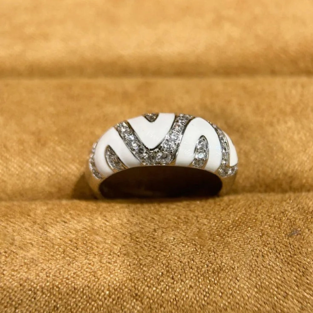 Vintage White & Silver Zigzag Adjustable Ring-Maryam Jewelry