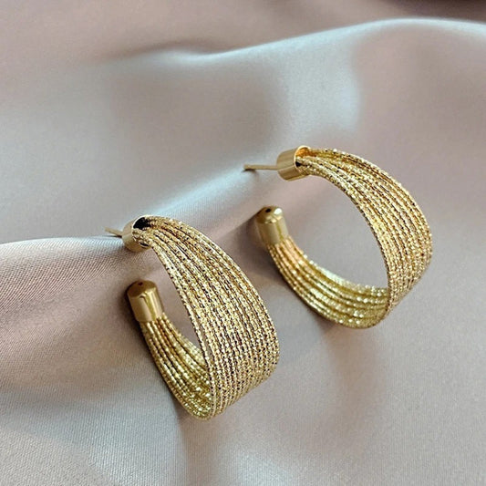 Vintage Gold C-Shaped Pendant Earrings-Maryam Jewelry
