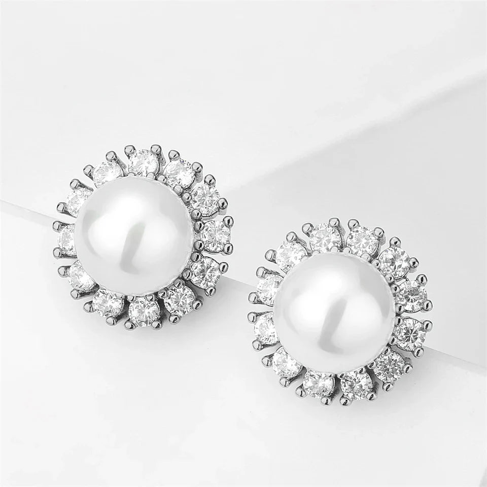 Vintage Silver Pearl Stud Earrings-Maryam Jewelry