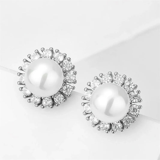 Vintage Silver Pearl Stud Earrings-Maryam Jewelry