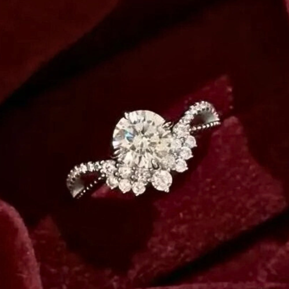 Classic Round-Cut Inlaid Diamond Crown Adjustable Ring-Maryam Jewelry