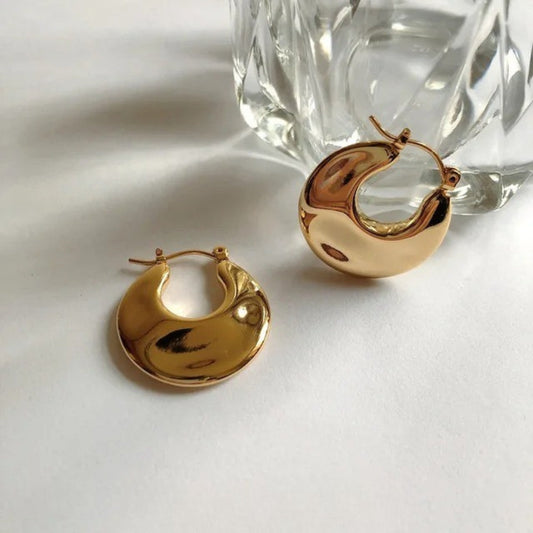 Gold Chunky Crescent Hoop Earrings-Maryam Jewelry