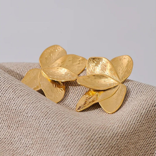 Vintage Gold Flower Petal Earrings-Maryam Jewelry