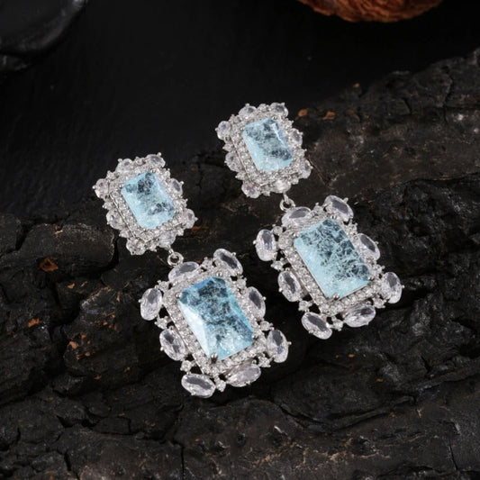 Vintage Blue Gem & Crystal Frame Earrings-Maryam Jewelry