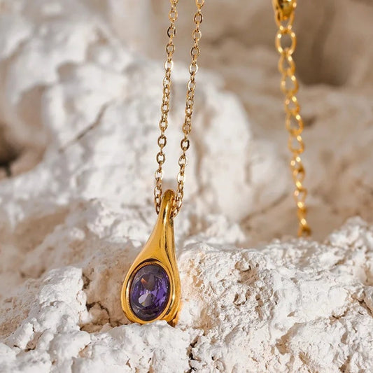 Vintage Gold Purple Teardrop Necklace-Maryam Jewelry