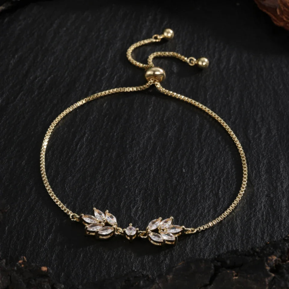 Gold Floral Leaf Adjustable Bracelet-Maryam Jewelry