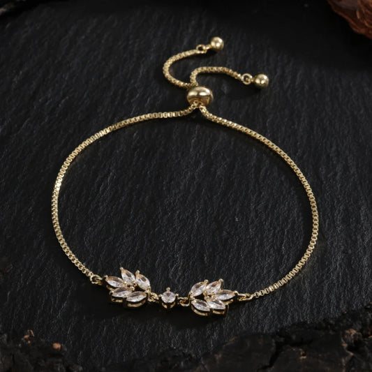 Gold Floral Leaf Adjustable Bracelet-Maryam Jewelry