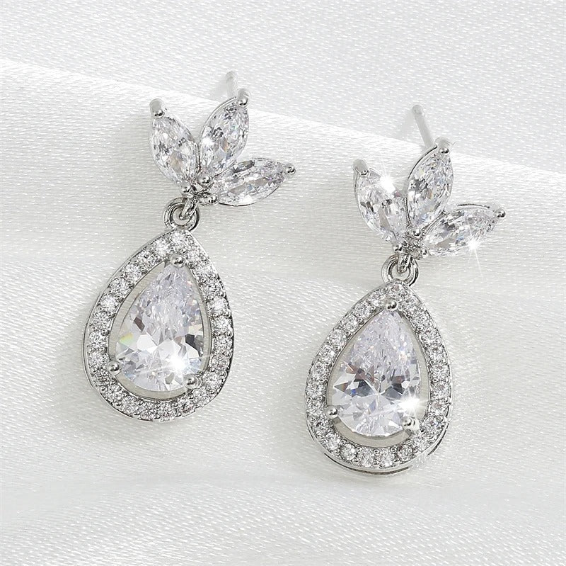 Vintage Silver Leaf & Teardrop Earrings-Maryam Jewelry