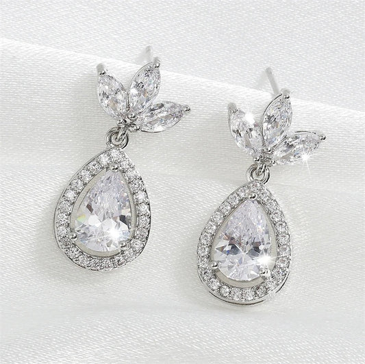Vintage Silver Leaf & Teardrop Earrings-Maryam Jewelry