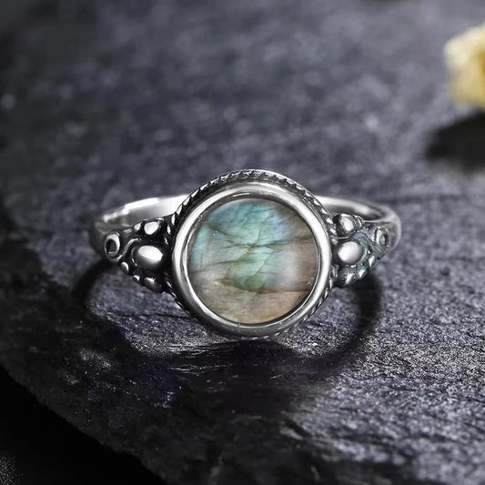 Vintage Silver Iridescent Stone Ring-Maryam Jewelry