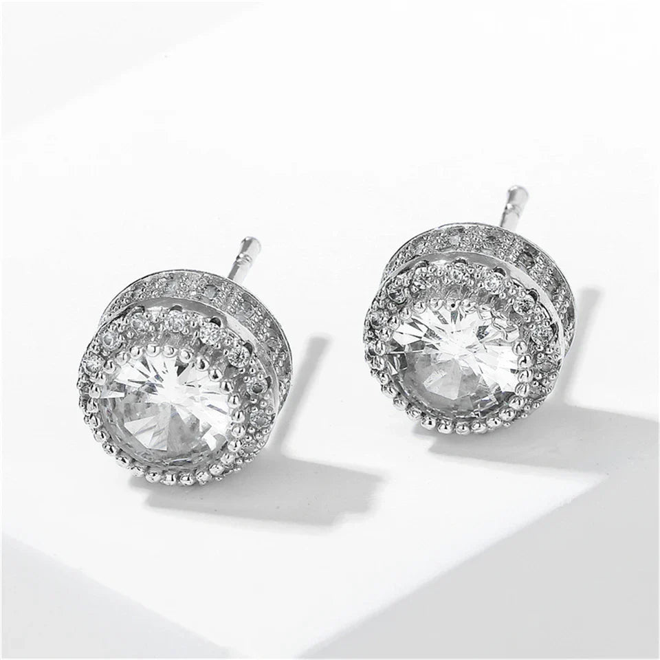 Vintage Silver Crystal Stud Earrings-Maryam Jewelry