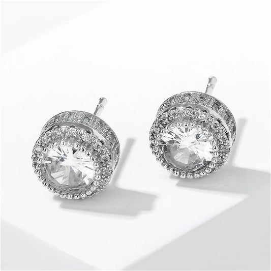 Vintage Silver Crystal Stud Earrings-Maryam Jewelry