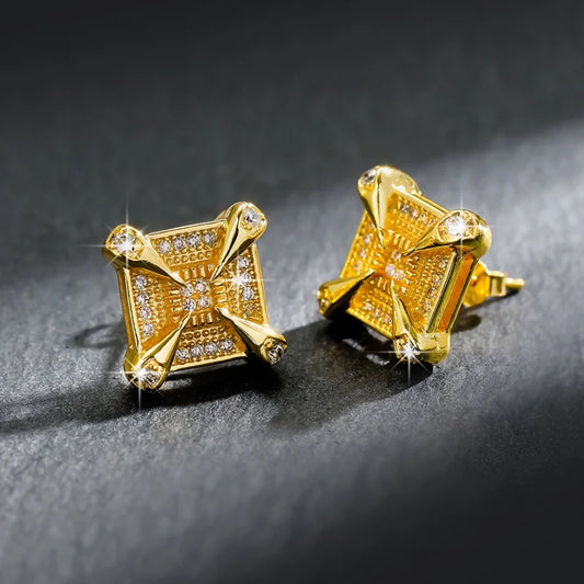 Gold Bold Sparkle Square Earrings-Maryam Jewelry