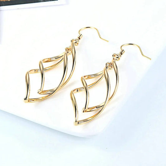 Vintage Gold Intricate Geometric Curve Dangle Earrings-Maryam Jewelry