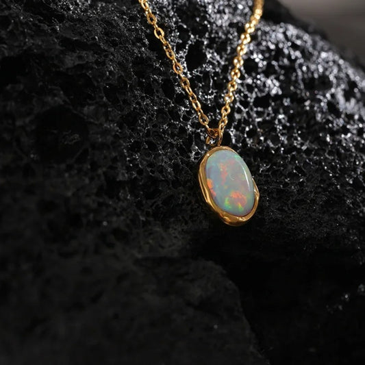 Vintage Glow Opal Stone Necklace-Maryam Jewelry