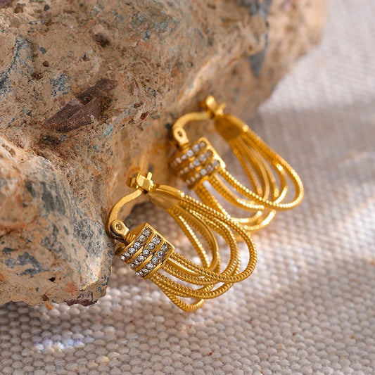 Vintage Gold Tassel Hoop Earrings-Maryam Jewelry
