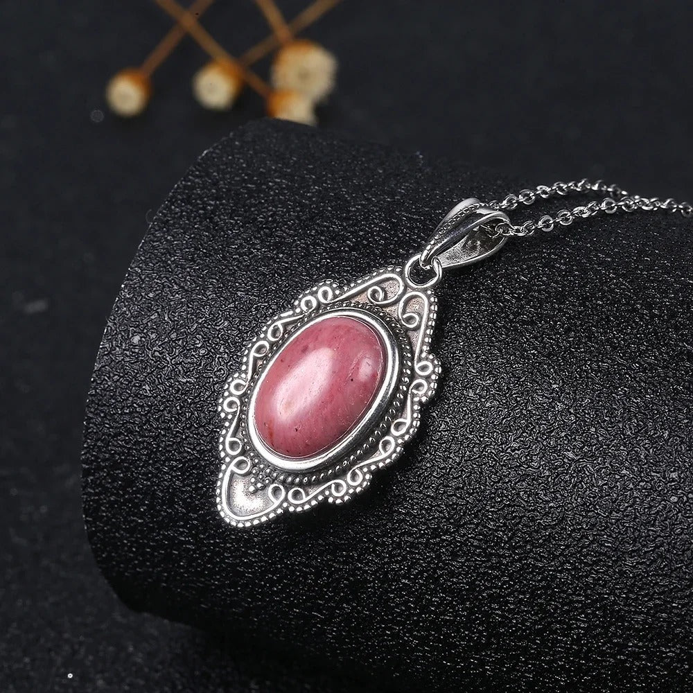Silver Ornate Gem Pendant Necklace-Maryam Jewelry