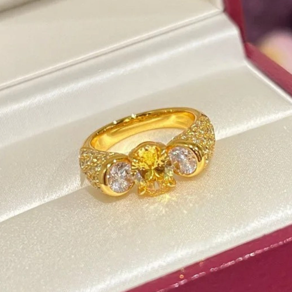Vintage Gold & Yellow Gemstone Solitaire Adjustable Ring-Maryam Jewelry