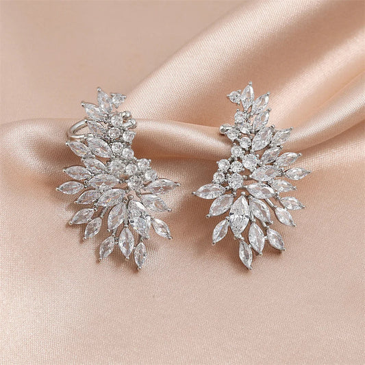 Vintage Silver Crystal Flower Earrings-Maryam Jewelry