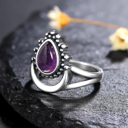 Vintage Purple Teardrop Silver Ring-Maryam Jewelry