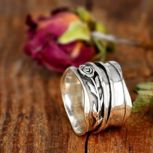 Silver Floral Engraved Statement Ring-Maryam Jewelry