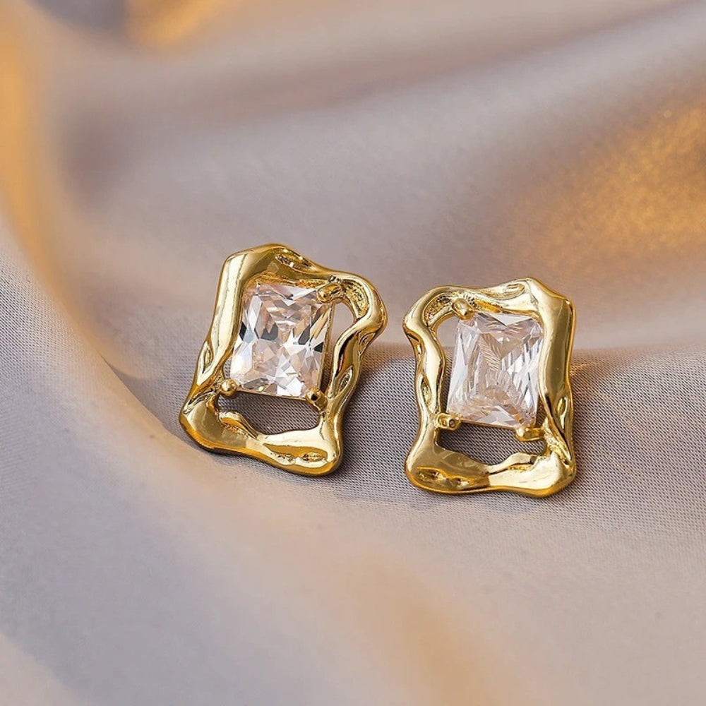 Vintage Gold & Crystal Square Earrings-Maryam Jewelry