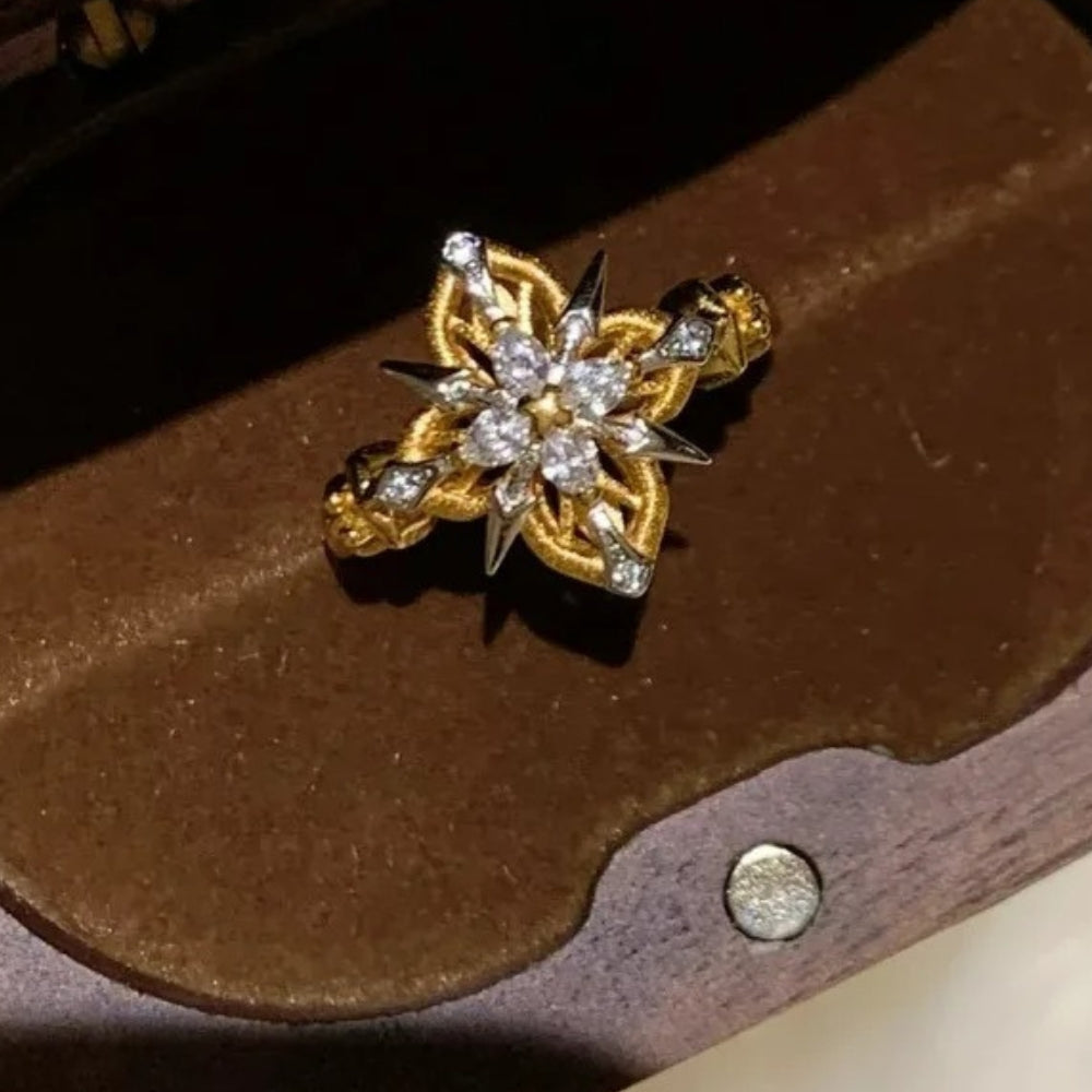 Vintage Gold & Diamond Floral Yellow Adjustable Ring-Maryam Jewelry