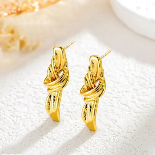Gold Ribbon Knotted Drop Earrings-Maryam Jewelry