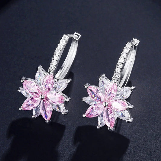 Vintage Light Pink Floral Silver Earrings-Maryam Jewelry
