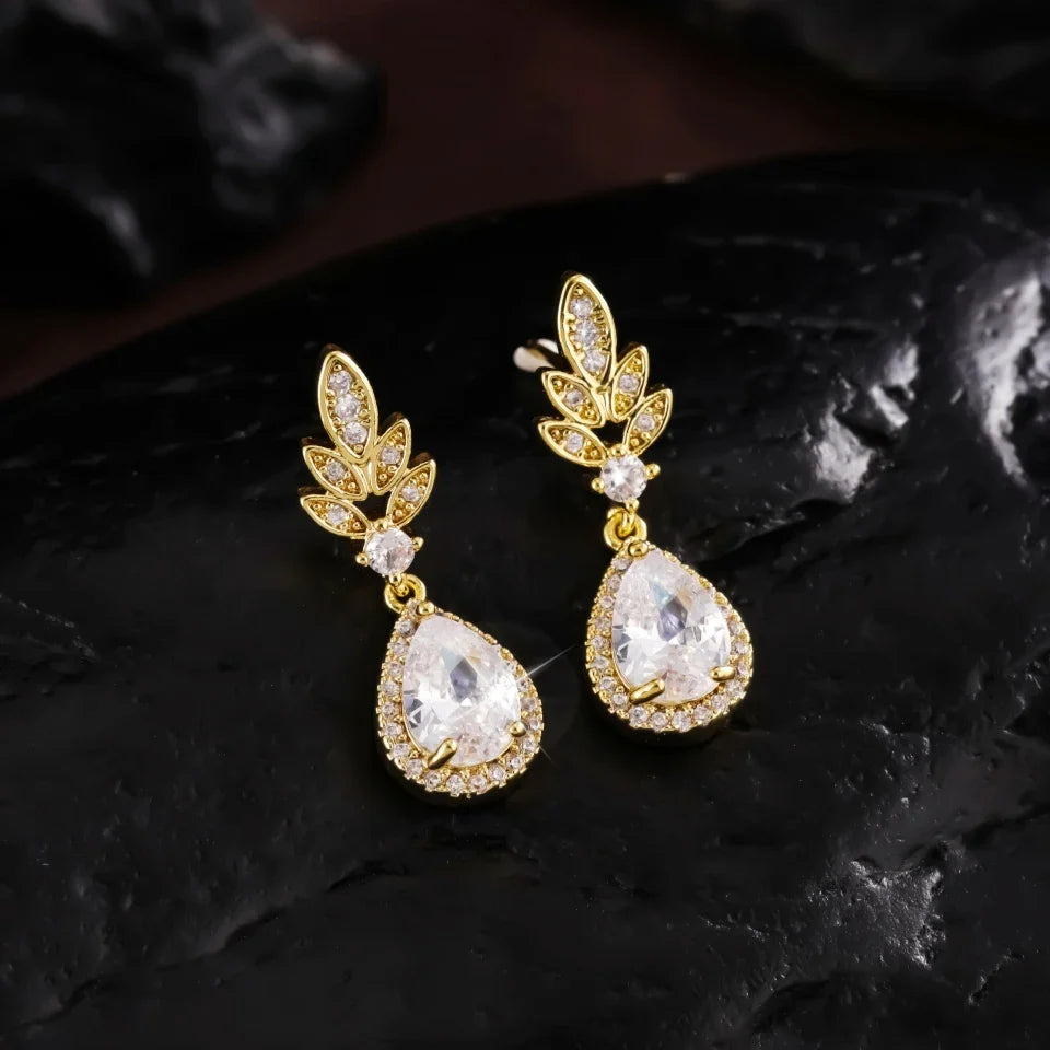 Gold Vintage Crystal Drop Earrings-Maryam Jewelry