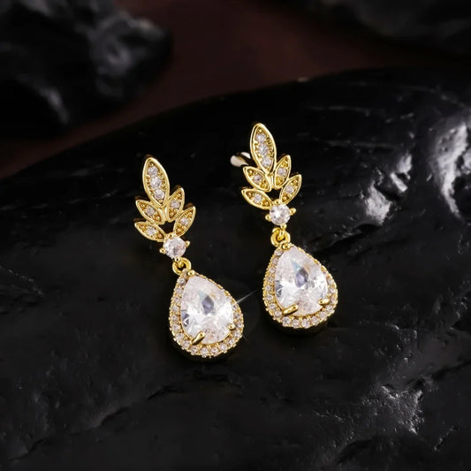 Gold Vintage Crystal Drop Earrings-Maryam Jewelry