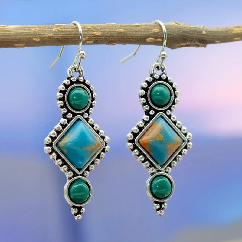Vintage Blue & Green Gemstone Drop Earrings-Maryam Jewelry