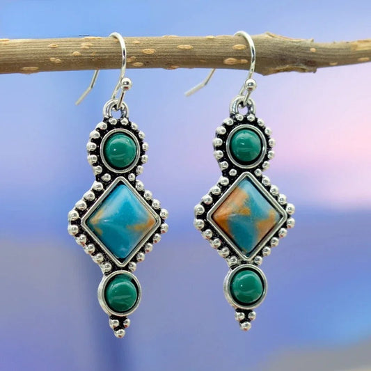 Vintage Blue & Green Gemstone Drop Earrings-Maryam Jewelry
