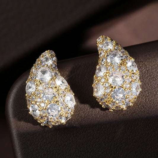 Vintage Gold Crystal Cluster Earrings-Maryam Jewelry