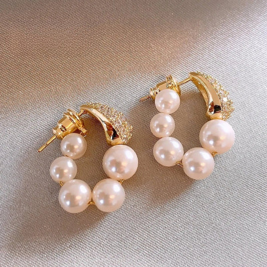 Vintage Gold & Pearl Cluster Earrings-Maryam Jewelry