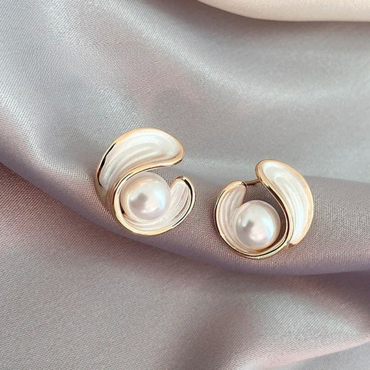 Vintage Gold & Pearl Swirl Earrings-Maryam Jewelry